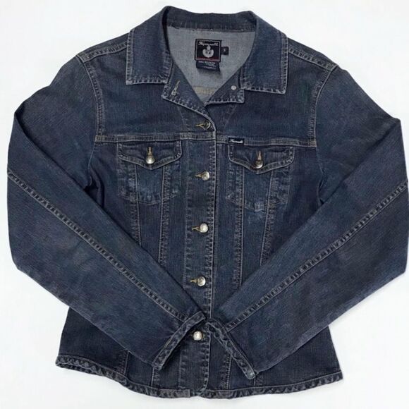 Faconnable Jean Jacket Y2K Fitted Stretch Denim Distressed Vintage Wash Size S - Picture 14 of 14